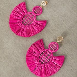 NWT BCBG Woven Fringe Drop Earrings in Very Berry